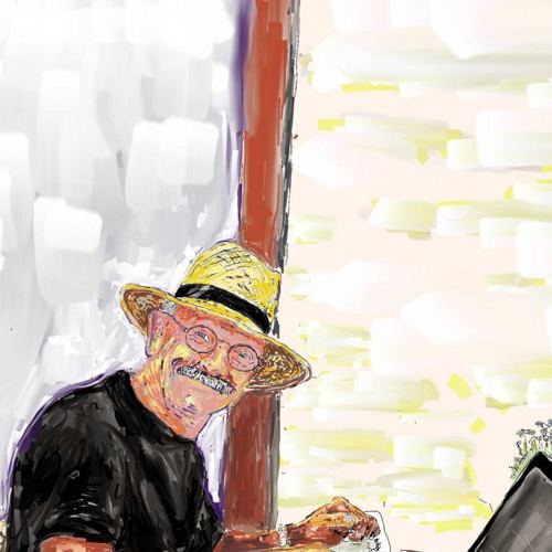 på terrassen, selvportrett